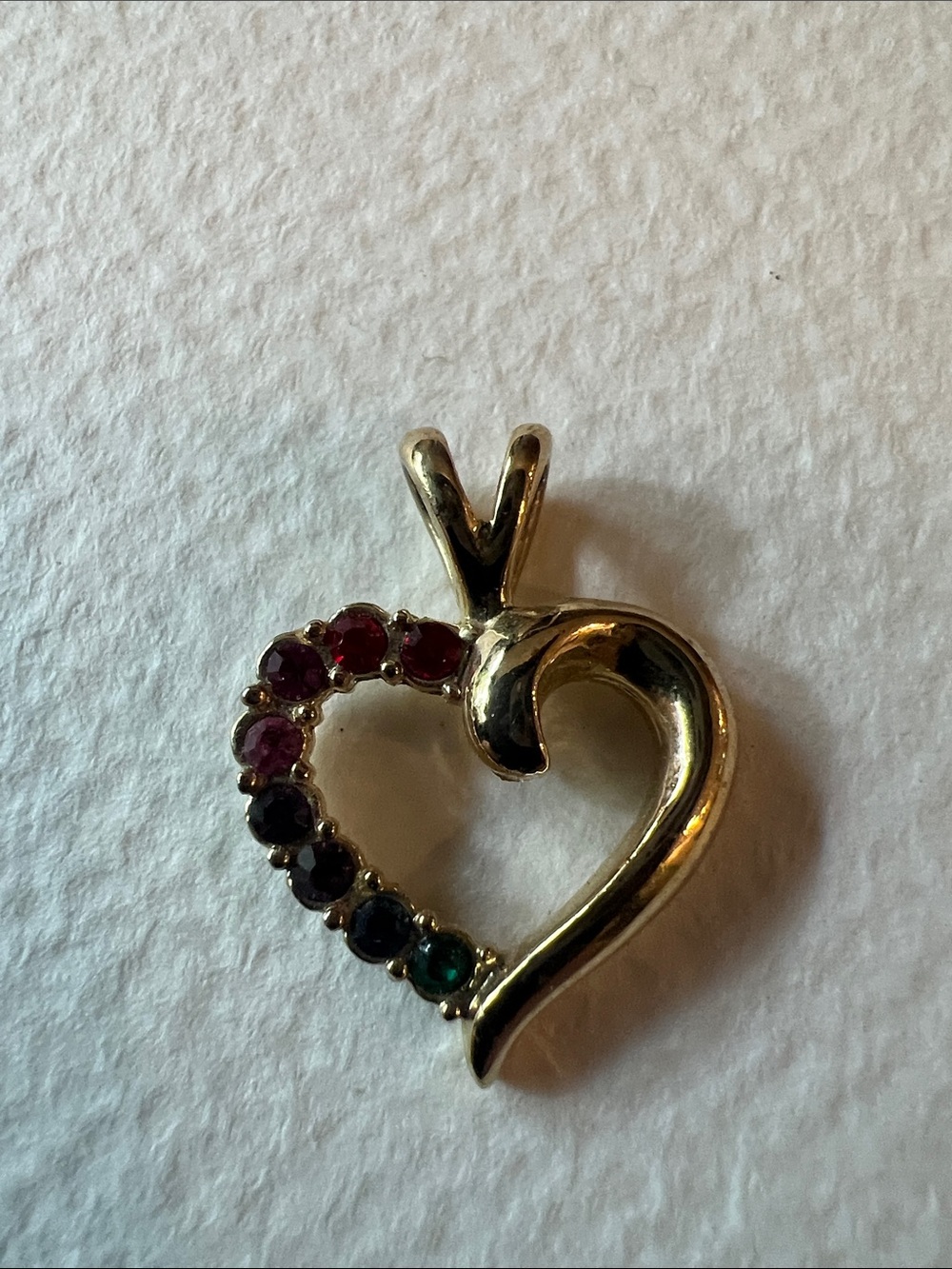 Gold-tone Heart Pendant with Multicolor Gem Accents